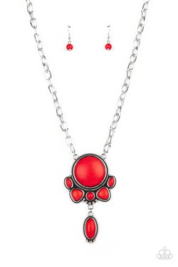 Geographically Gorgeous - Red Oversized Stone Pendant Paparazzi Necklace & matching earrings