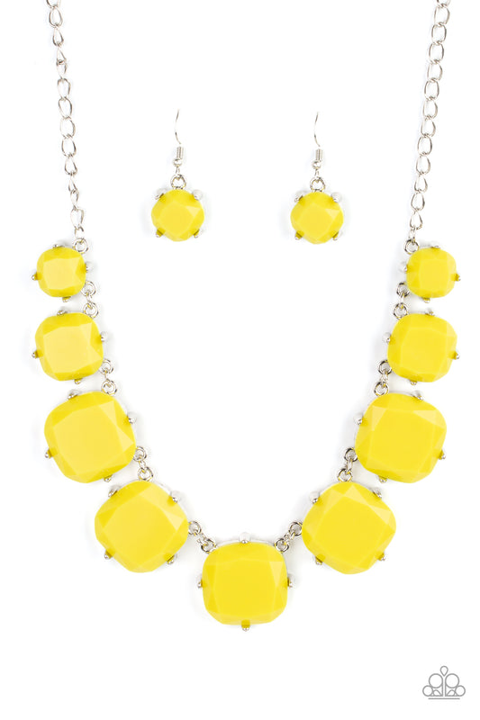 Prismatic Prima Donna - Yellow Beaded Paparazzi Necklace & matching earrings