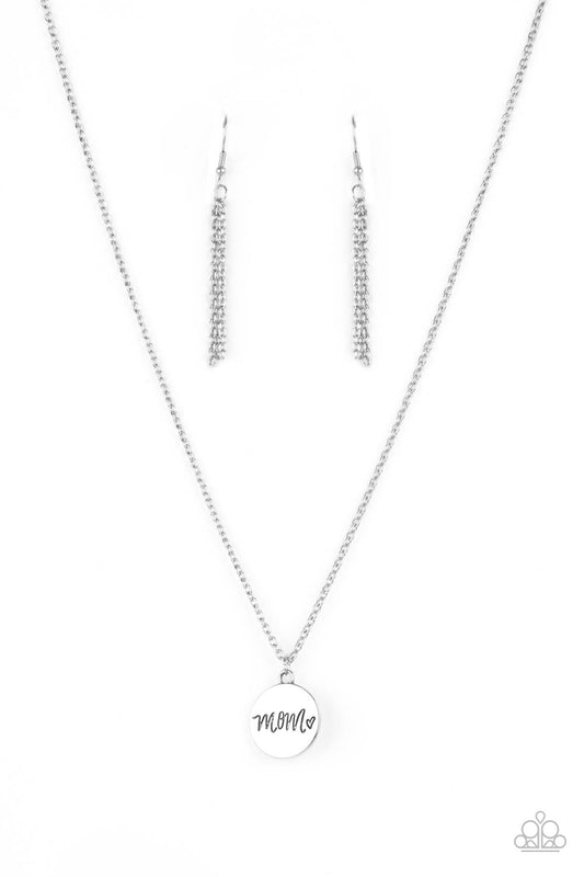The Cool Mom - Silver "Mom" Pendant Paparazzi Necklace & matching earrings