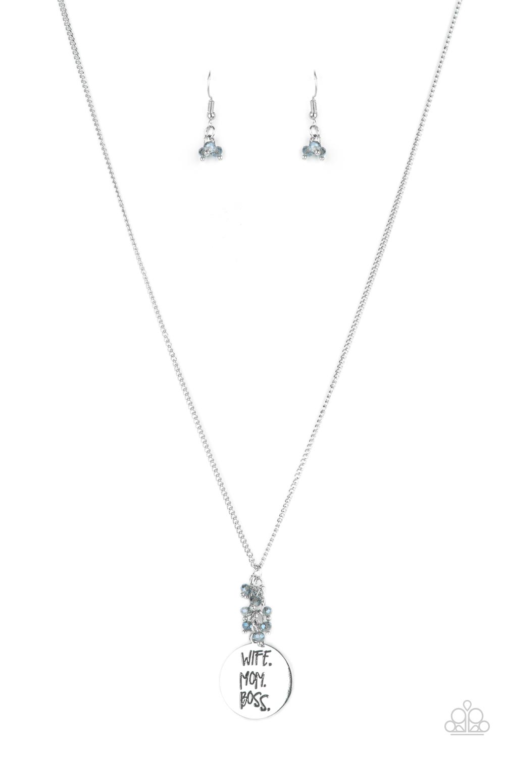 Words To Live By - Blue Shimmery Bead "Wife. Mom. Boss" Paparazzi Pendant Necklace & matching earrings