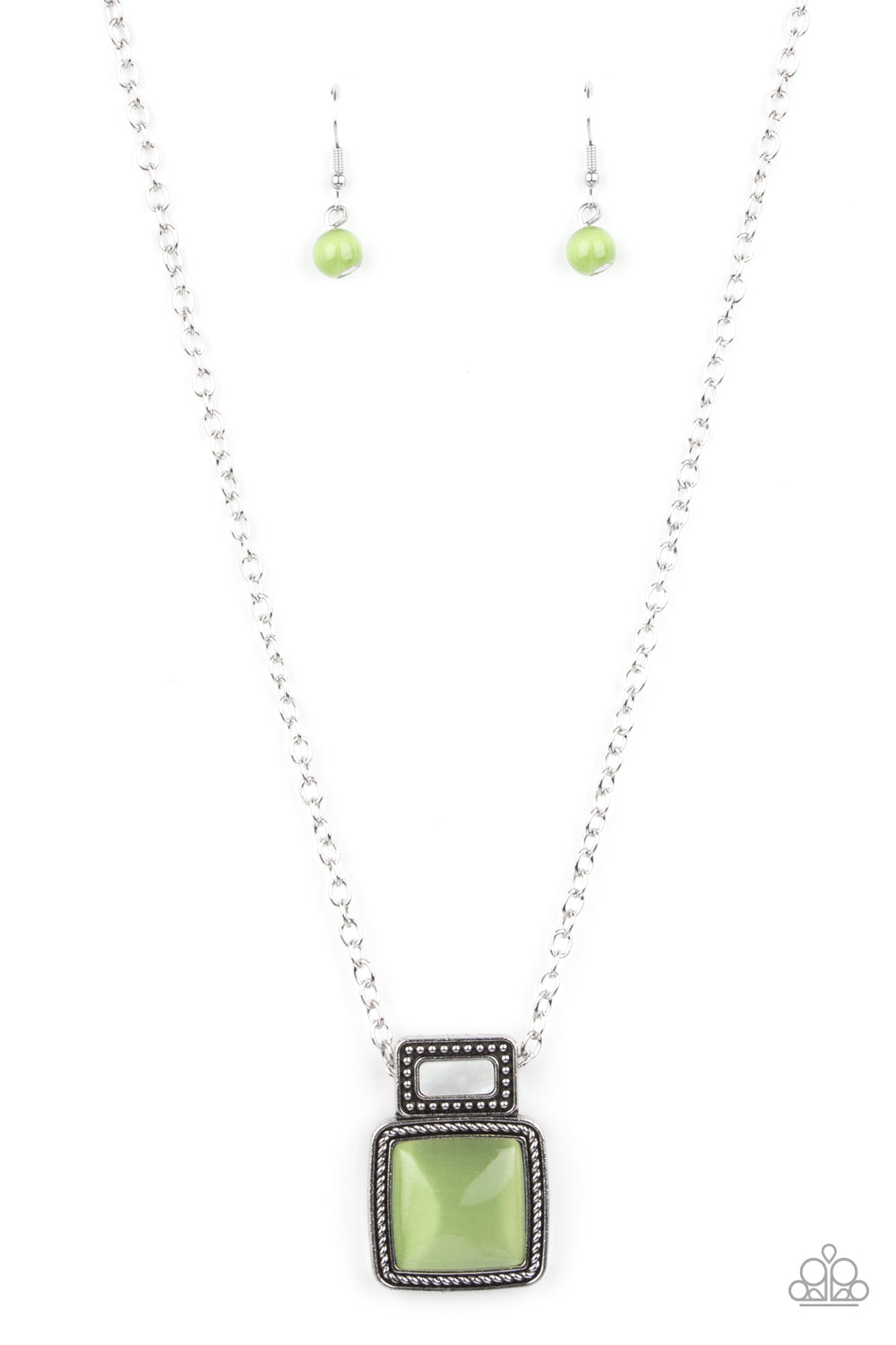 Ethereally Elemental - Green Cat's Eye Pendant Paparazzi Necklace & matching earrings