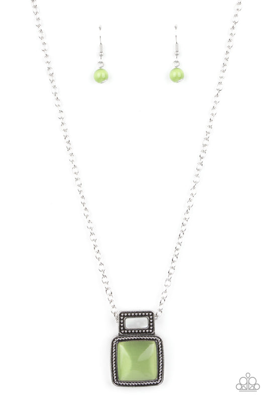 Ethereally Elemental - Green Cat's Eye Pendant Paparazzi Necklace & matching earrings