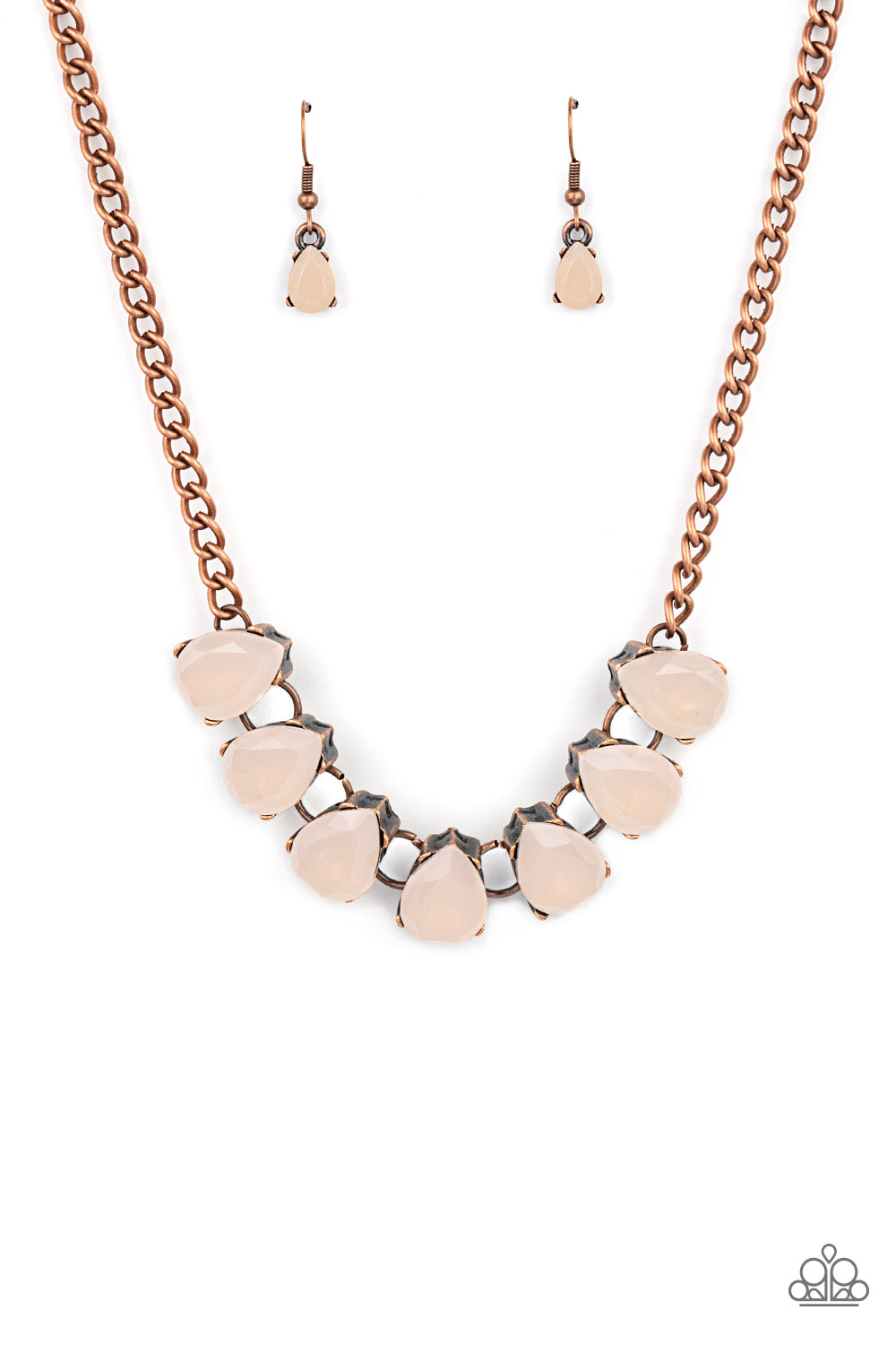 Above The Clouds - Copper Antiqued Chains & Cloudy Teardrop Gem Paparazzi Necklace & matching earrings