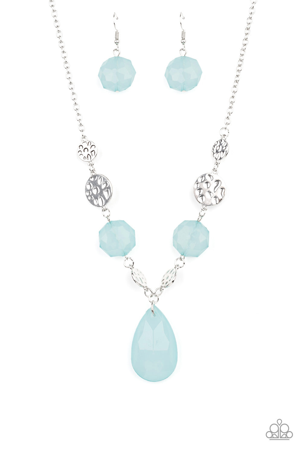 DEW What You Wanna DEW - Blue Teardrop/Hammered Silver Disc Paparazzi Necklace & matching earrings