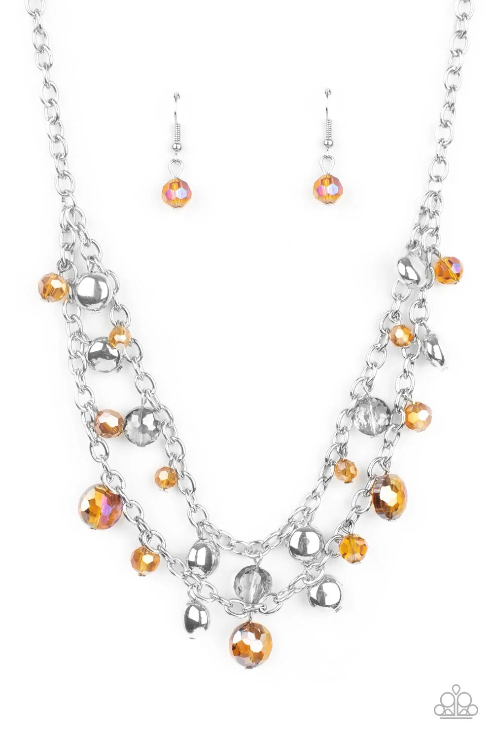 Ethereally Ensconced - Brown Iridescent & Smoky Crystal-Like Beaded Paparazzi Necklace & matching earrings.