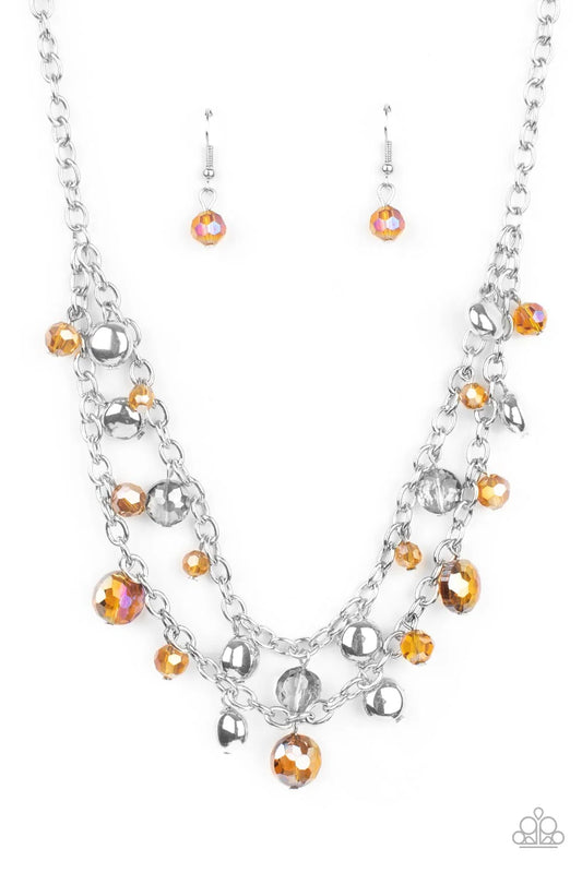Ethereally Ensconced - Brown Iridescent & Smoky Crystal-Like Beaded Paparazzi Necklace & matching earrings.