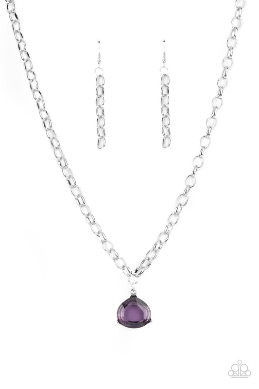 Gallery Gem - Purple Oversized Gem Pendant & Chunky Silver Chain Paparazzi Necklace & matching earrings