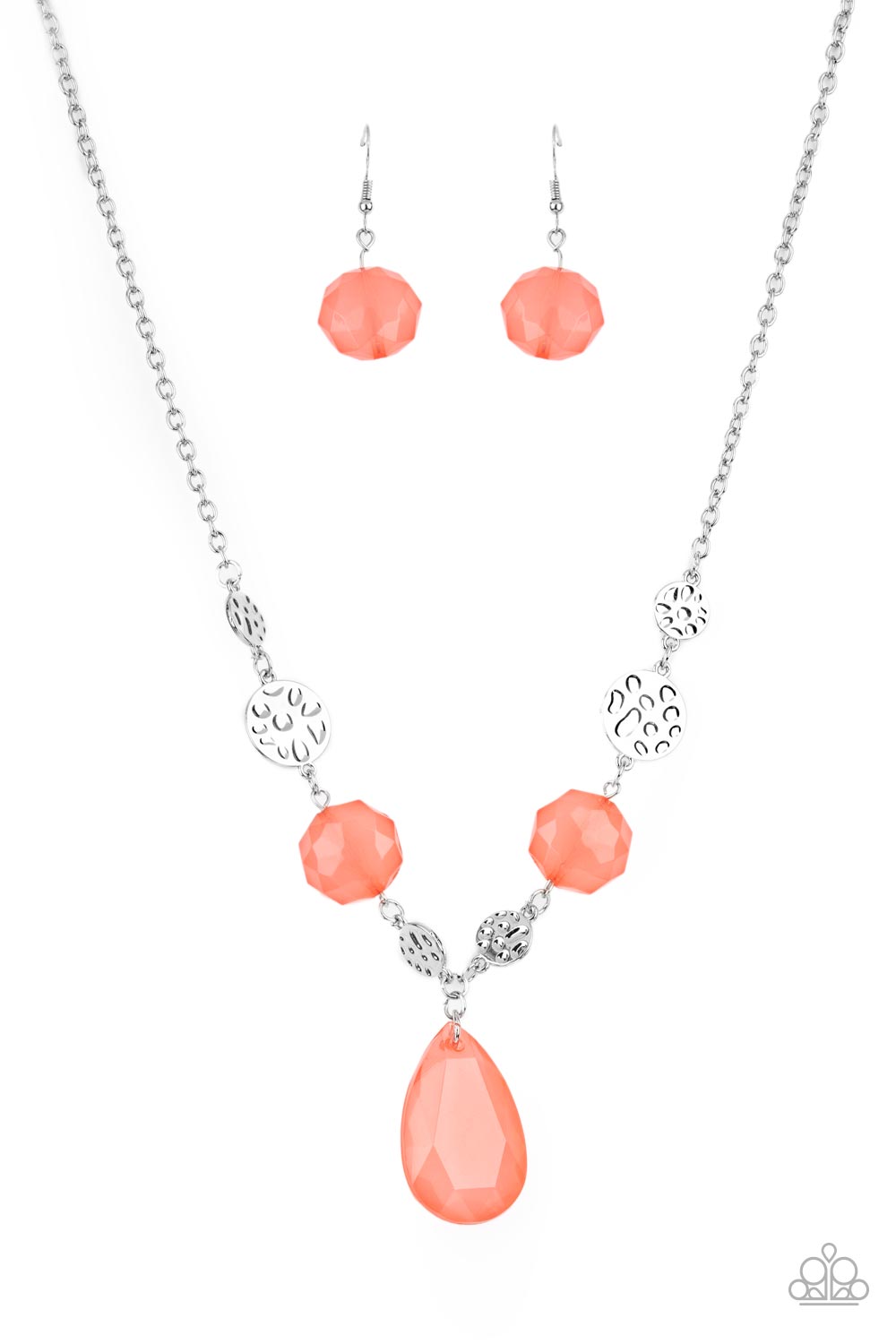 DEW What You Wanna DEW - Orange Teardrop/Hammered Silver Disc Paparazzi Necklace & matching earrings