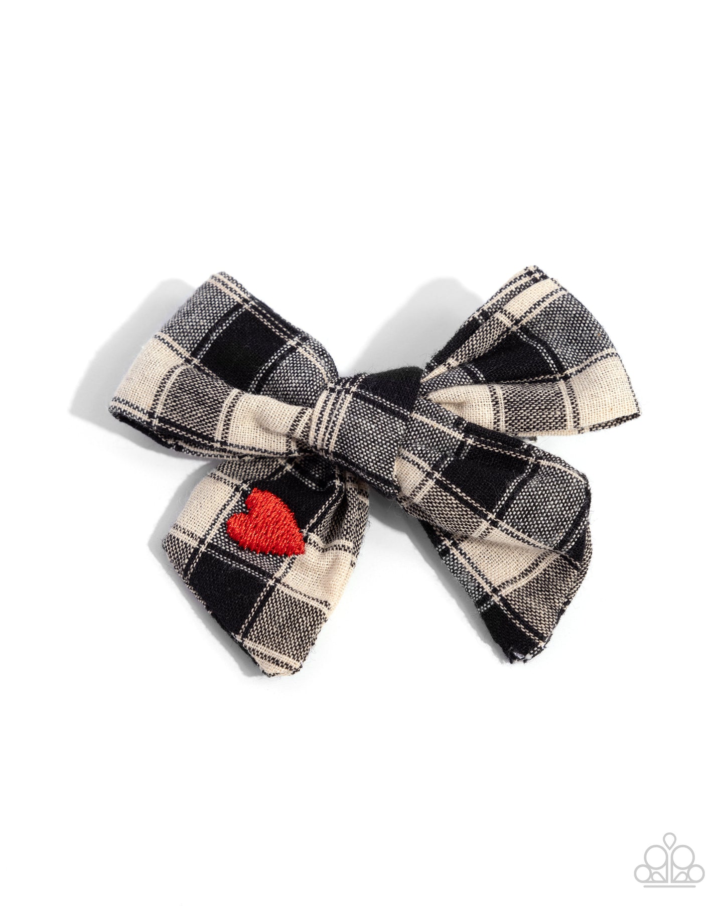 Plaid Picnic - Black/White Plaid Bow & Dainty Red Heart Accent Paparazzi Hair Clip