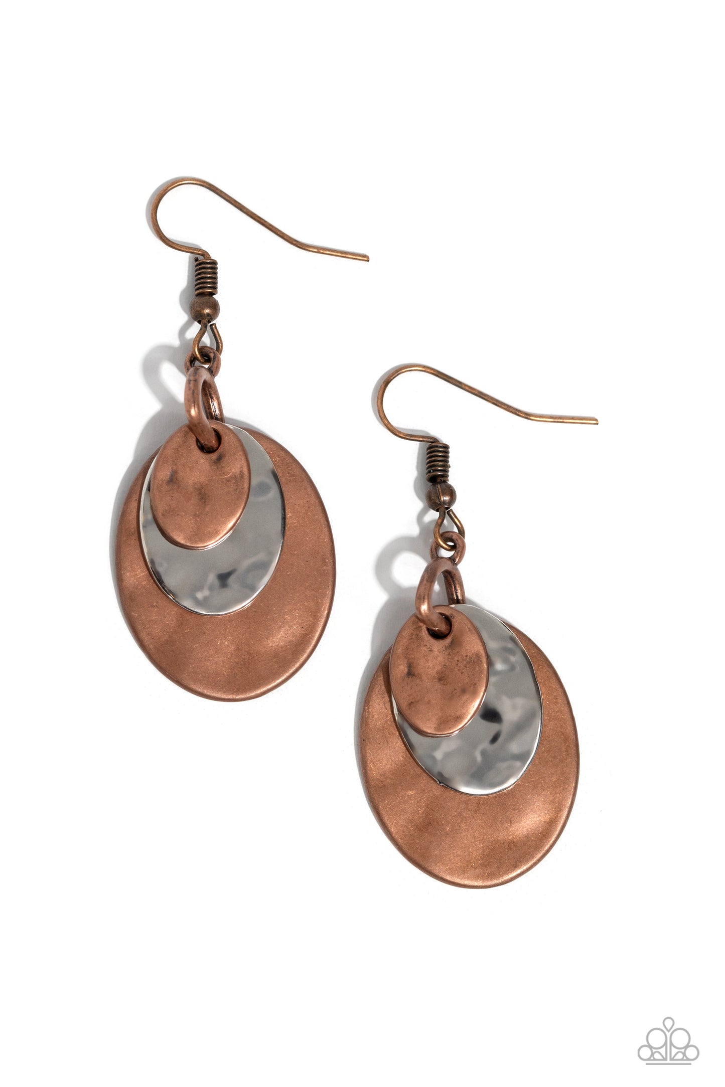 Hammered Homespun - Copper & Silver Overlapping Ovals Paparazzi Earrings