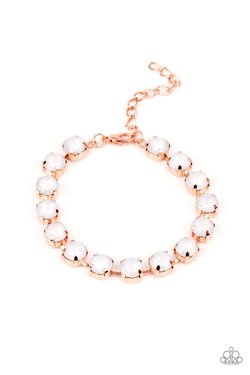 Dreamy Debutante - Copper Fittings & Oversized Dewy White Rhinestone Paparazzi Adjustable Bracelet