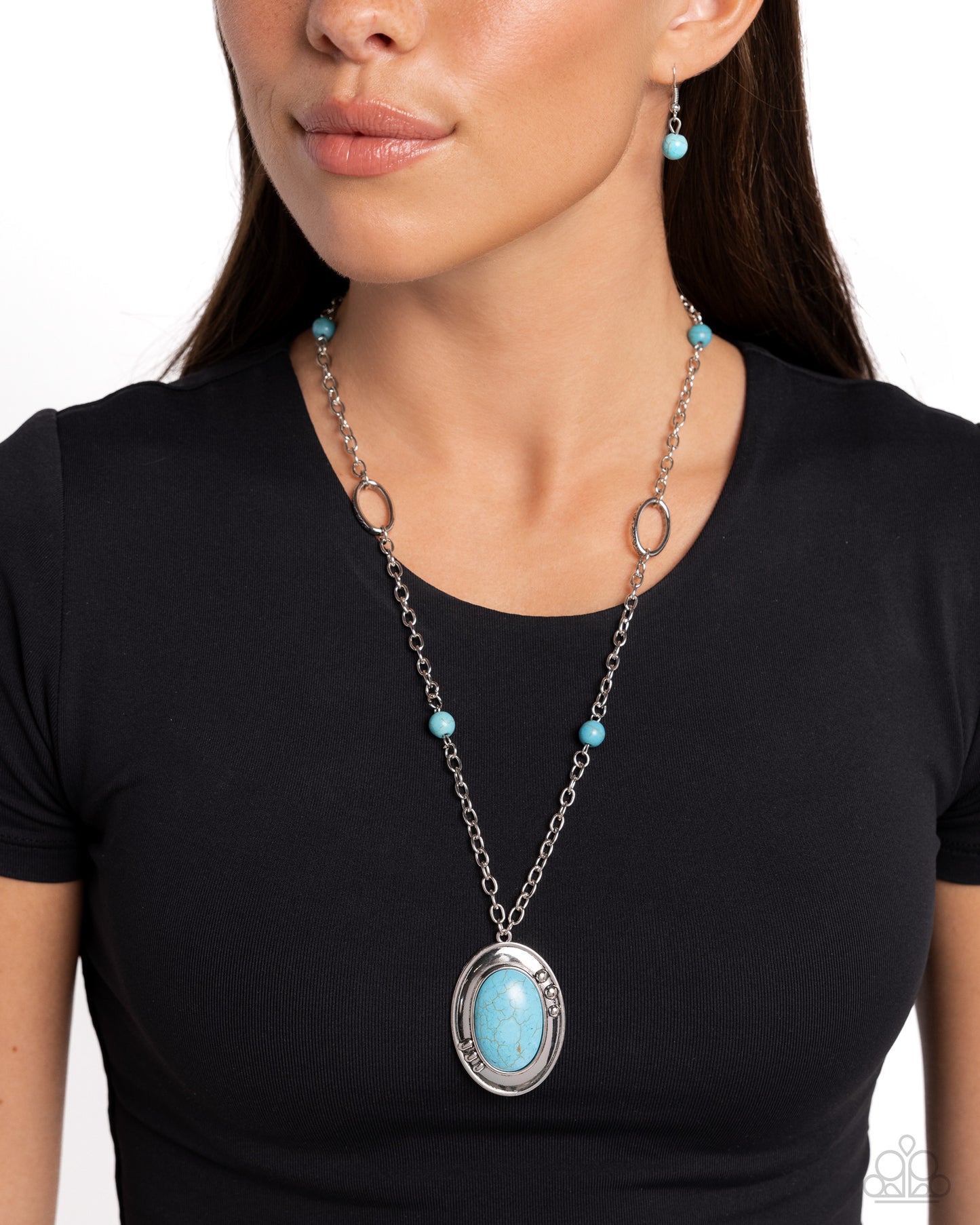 Mojave Meditation - Blue/Turquoise Stone Pendant Paparazzi Necklace & matching earrings