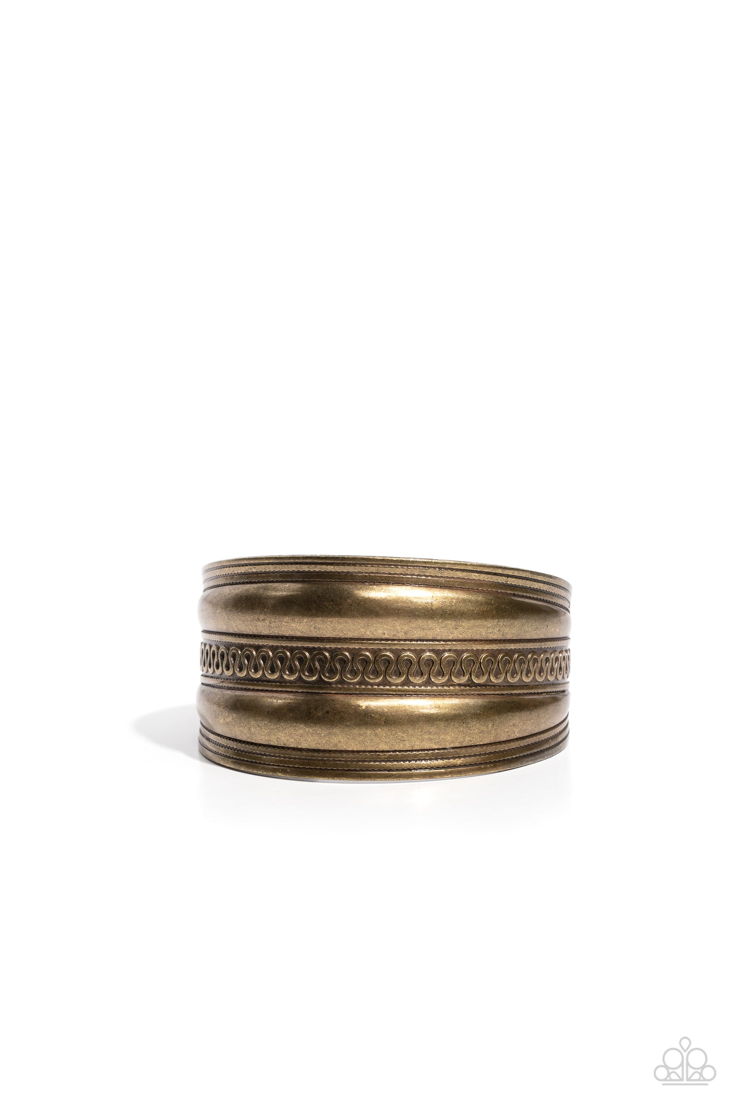 Egyptian Essence - Brass Serpentine Pattern Embossed Paparazzi Cuff Bracelet