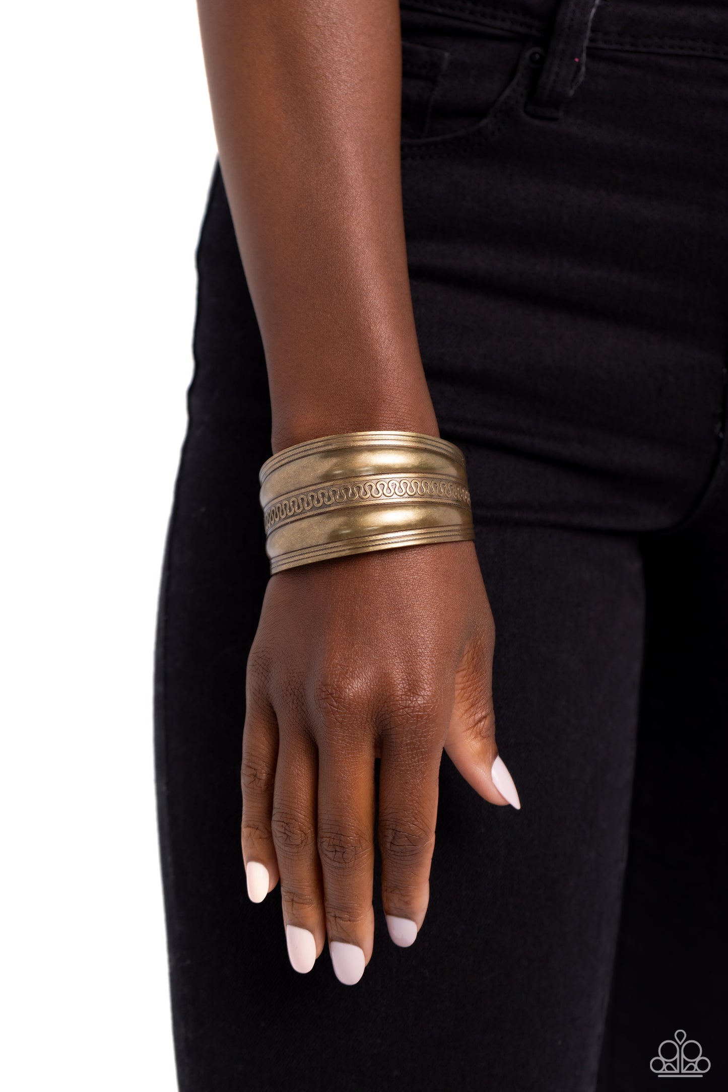 Egyptian Essence - Brass Serpentine Pattern Embossed Paparazzi Cuff Bracelet