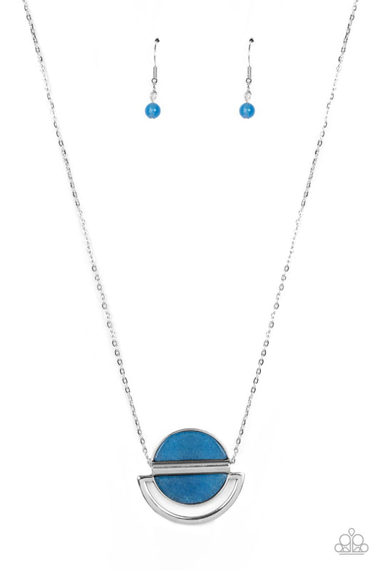 Ethereal Eclipse - Blue Acrylic Half-Moons/Silver Bar Pendant Paparazzi Necklace & matching earrings