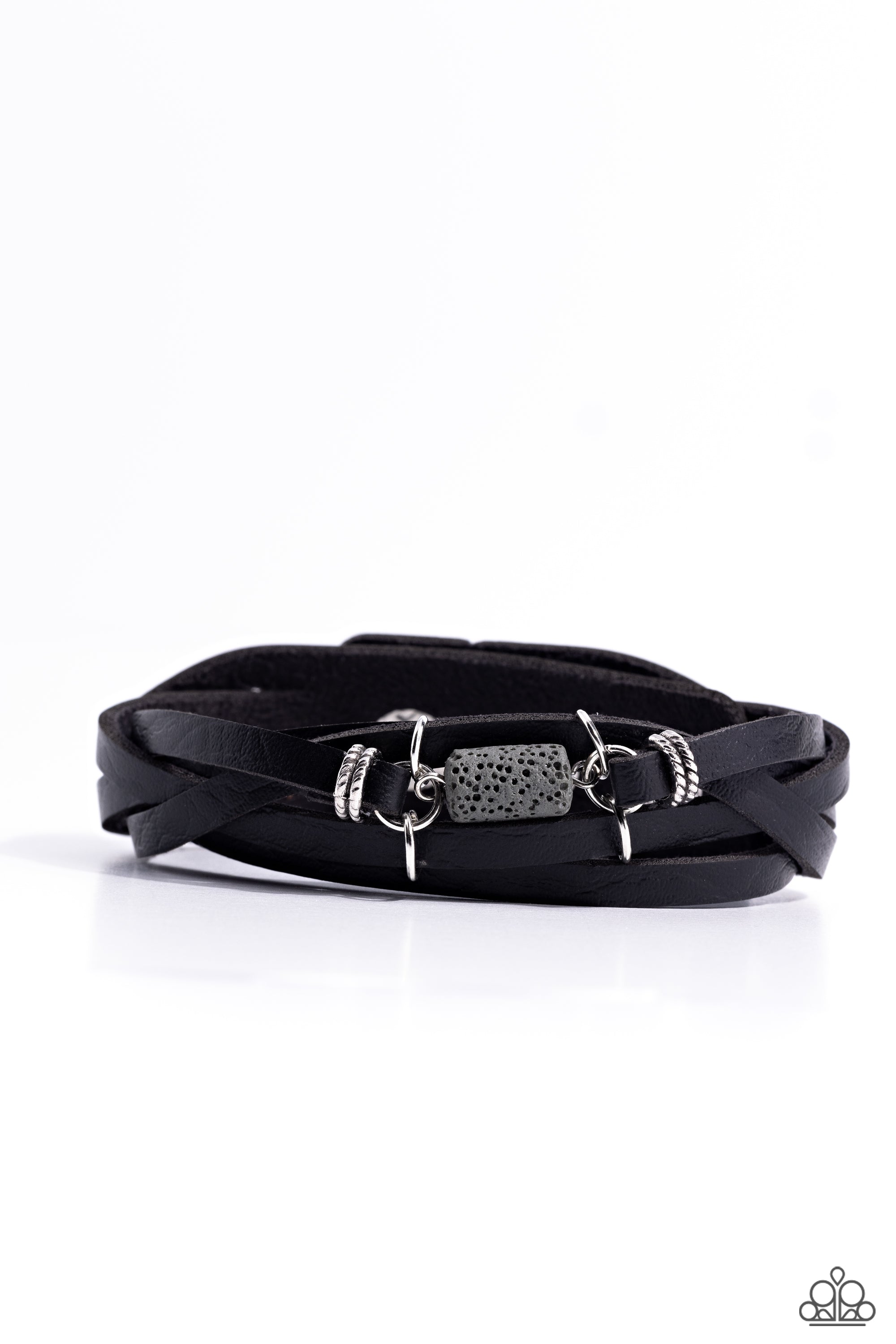 Metamorphic Monument - Black Braided Leather/Gray Lava Rock/Silver Rin ...