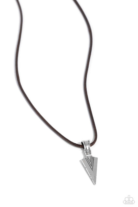 ARROWHEAD Rush - Brown Cording/Silver Arrowhead Pendant Paparazzi Men's Necklace