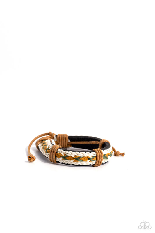 Mountain PASSPORT - Green, Brown, Gold, & White Cording Paparazzi Urban Bracelet