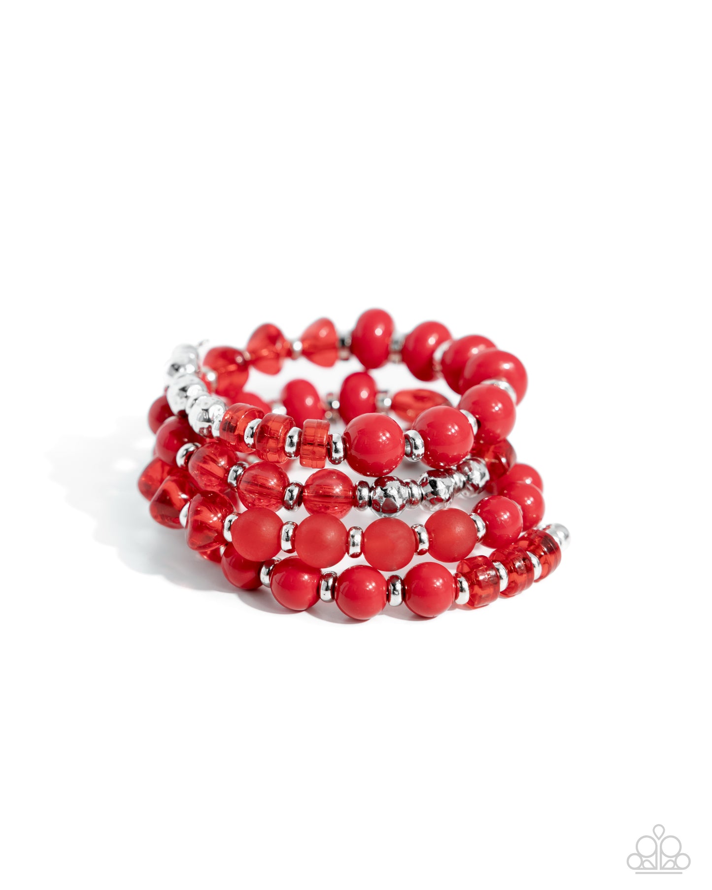 Colorful Charade - Red Beads & Silver Accents Paparazzi Coil Bracelet