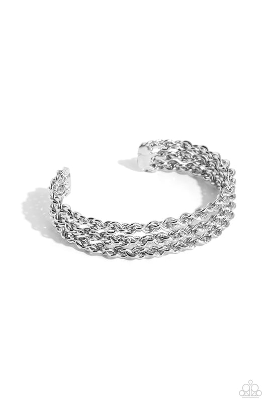 Pit Crew - Silver Twisted Chain Paparazzi Men's Cuff Bracelet