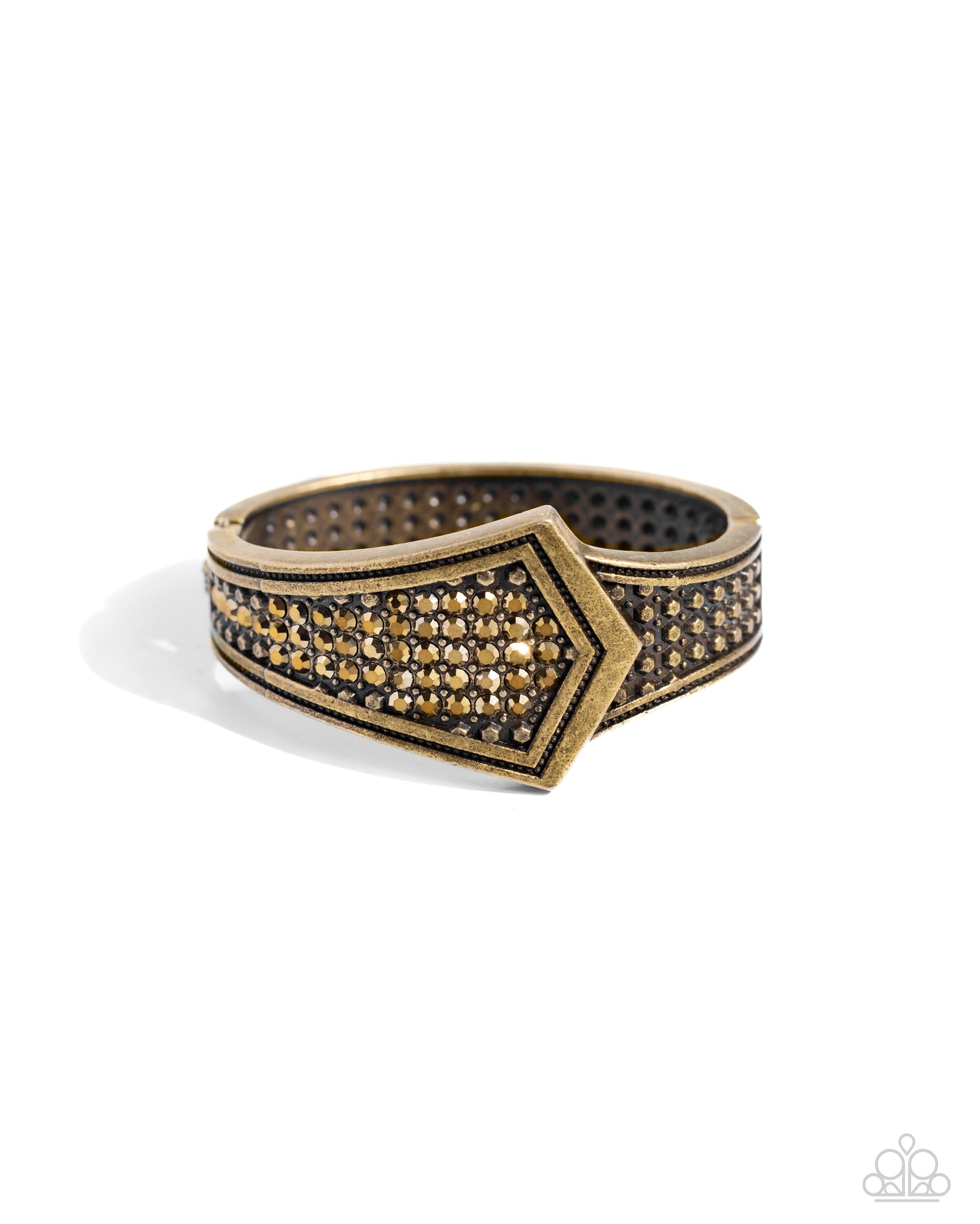 Order of the Arrow - Brass Abstract Arrow/Aurum Gems Paparazzi Hinge Bracelet