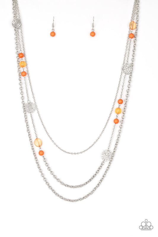 Pretty Pop-tastic! - Orange Beaded Paparazzi Necklace & matching earrings
