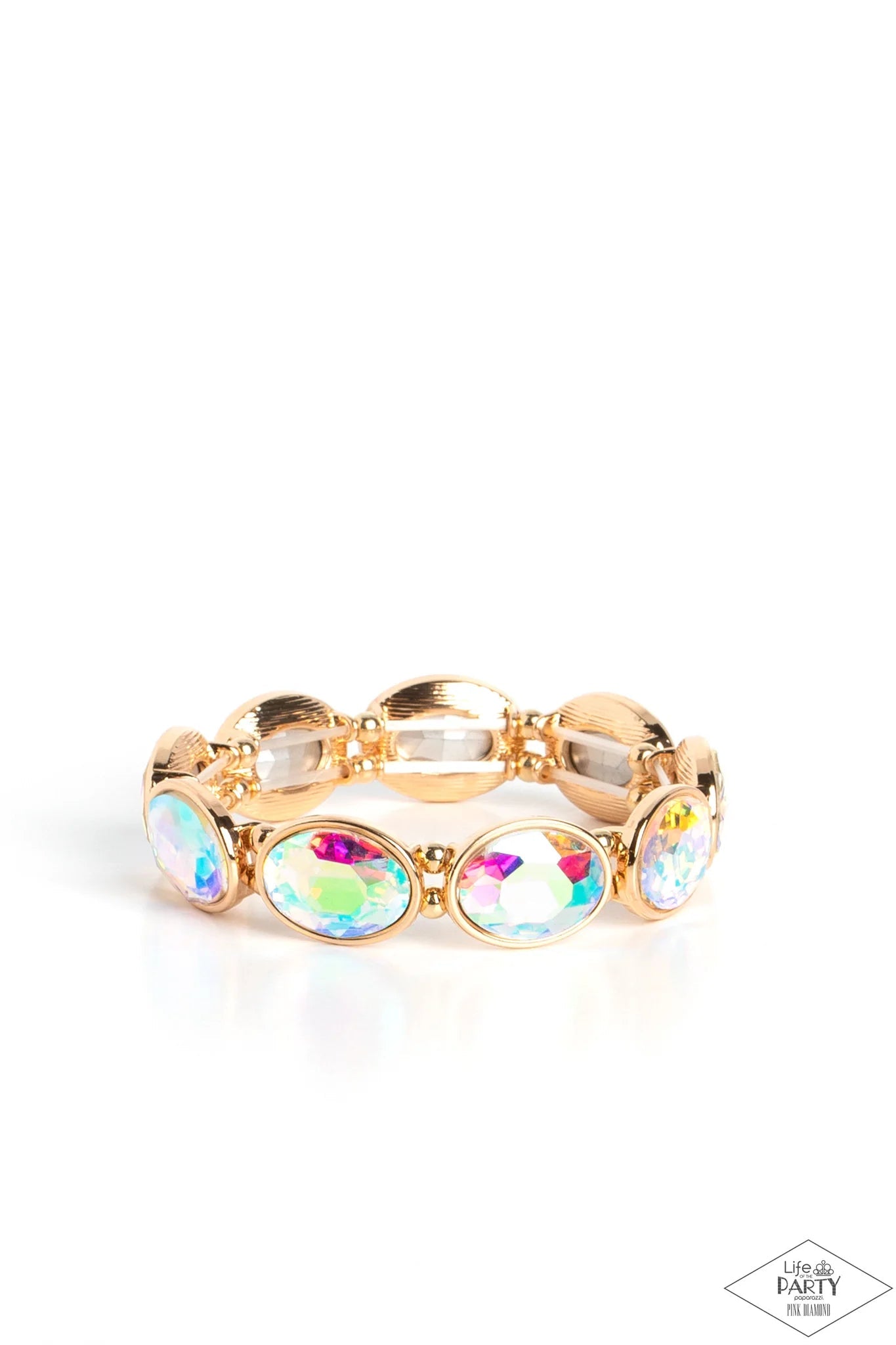 Diva In Disguise - Multi Iridescent Gems/Gold Beaded Paparazzi Stretch Bracelet