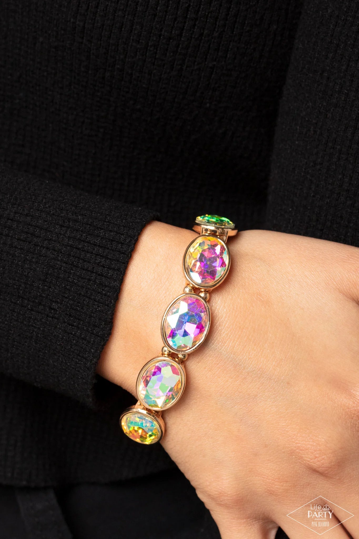 Diva In Disguise - Multi Iridescent Gems/Gold Beaded Paparazzi Stretch Bracelet