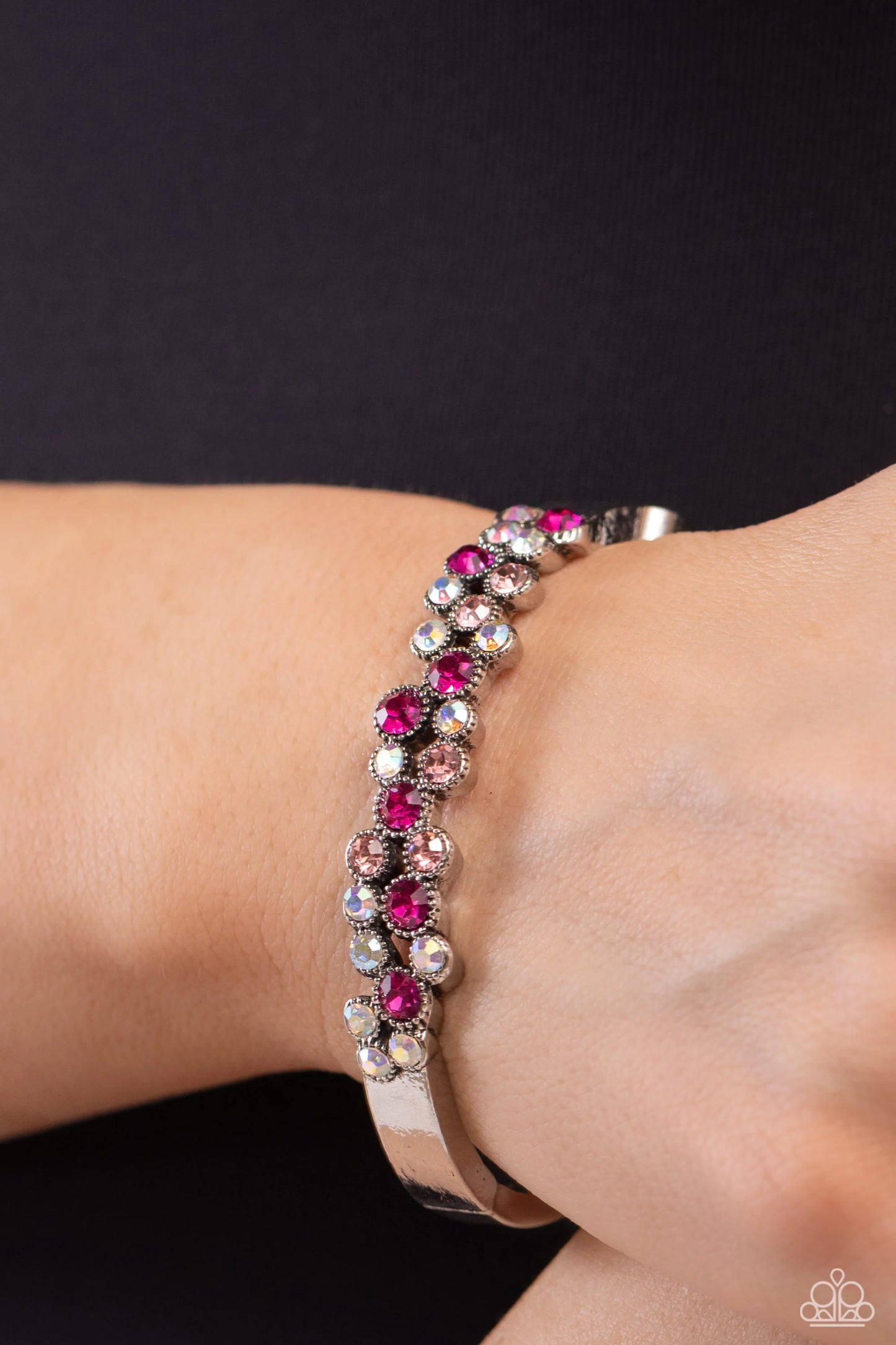 Big City Bling - Pink & Iridescent Rhinestone Paparazzi Hinge Bracelet