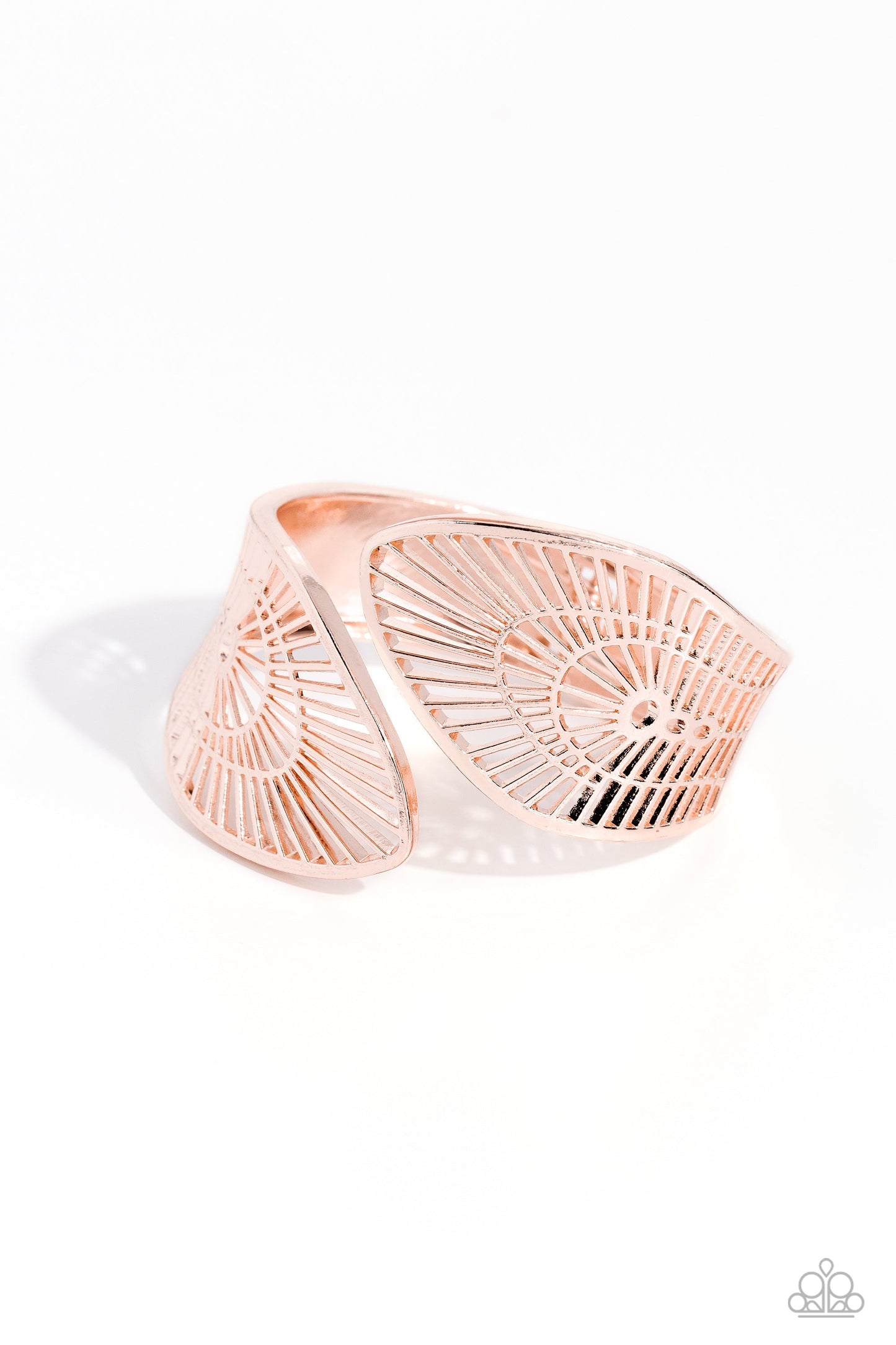 Palatial Palms - Rose Gold Stenciled Palm Leaf-Like Paparazzi Hinge Bracelet