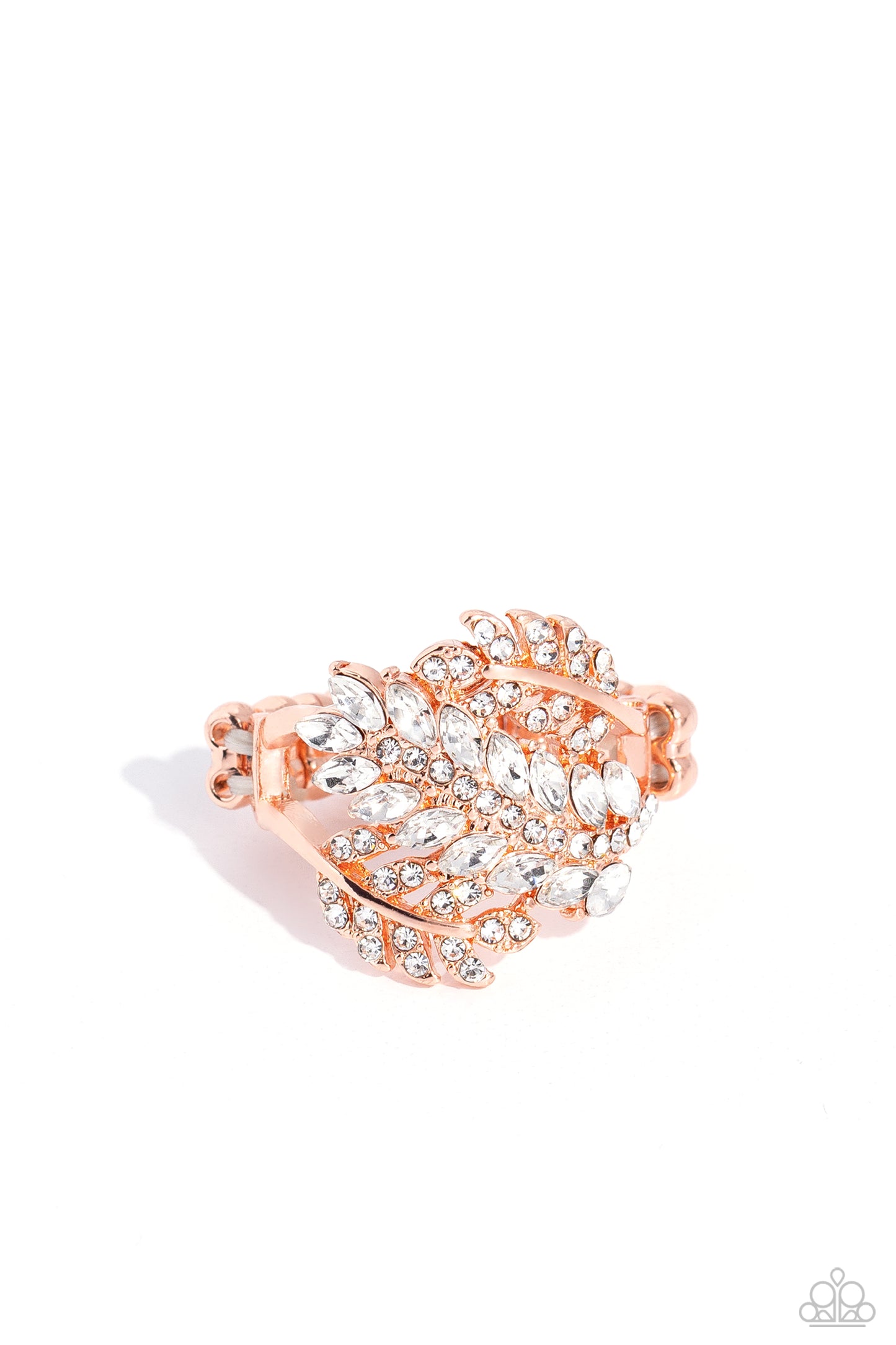 LEAF the Way - Copper/White Rhinestone Curled Foliage Inspired Paparazzi Ring