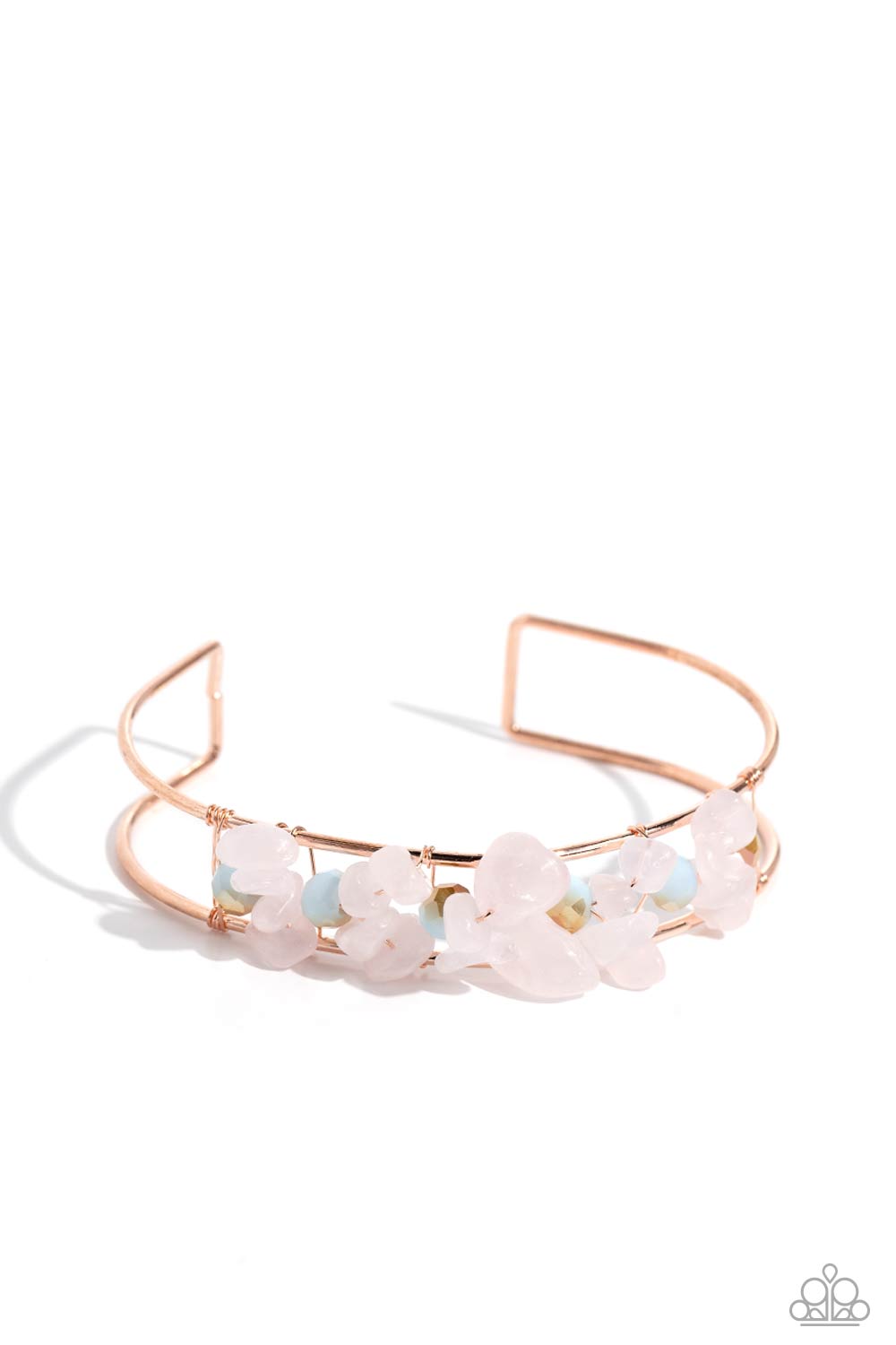 Handcrafted Headliner - Copper Cuff, Rose Quartz Stones, Blue Beaded Paparazzi Bracelet