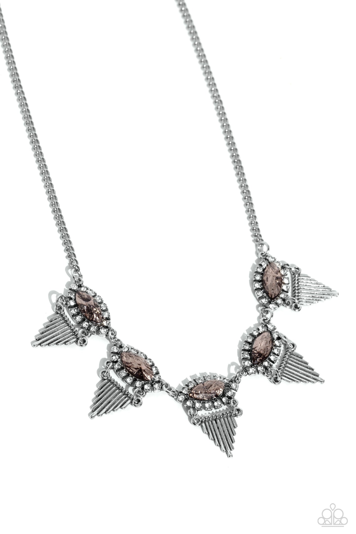 Scintillating Shimmer - Silver Textured Plates/Smoky Gems Paparazzi Necklace & matching earrings