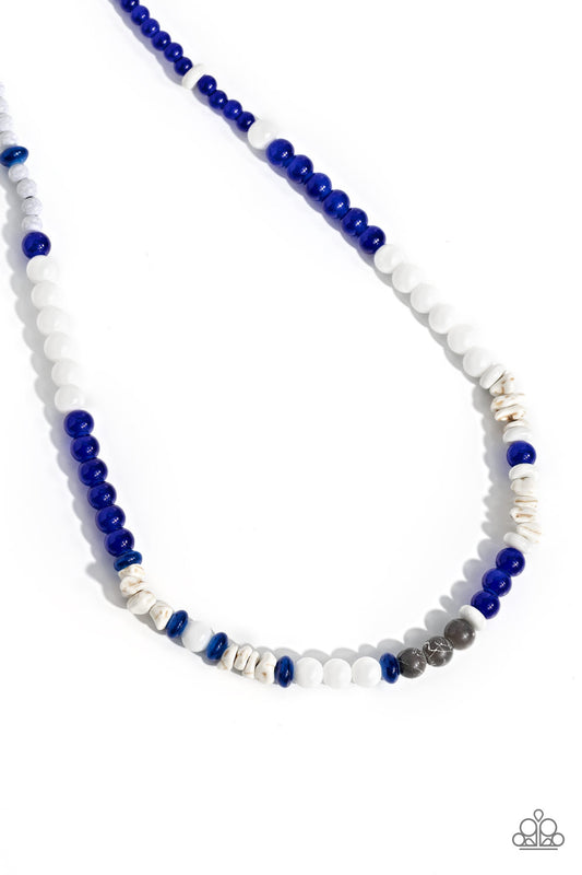 Beaded Bravery - Blue/White Beads/Gray Crackle Beaded Paparazzi Urban Necklace