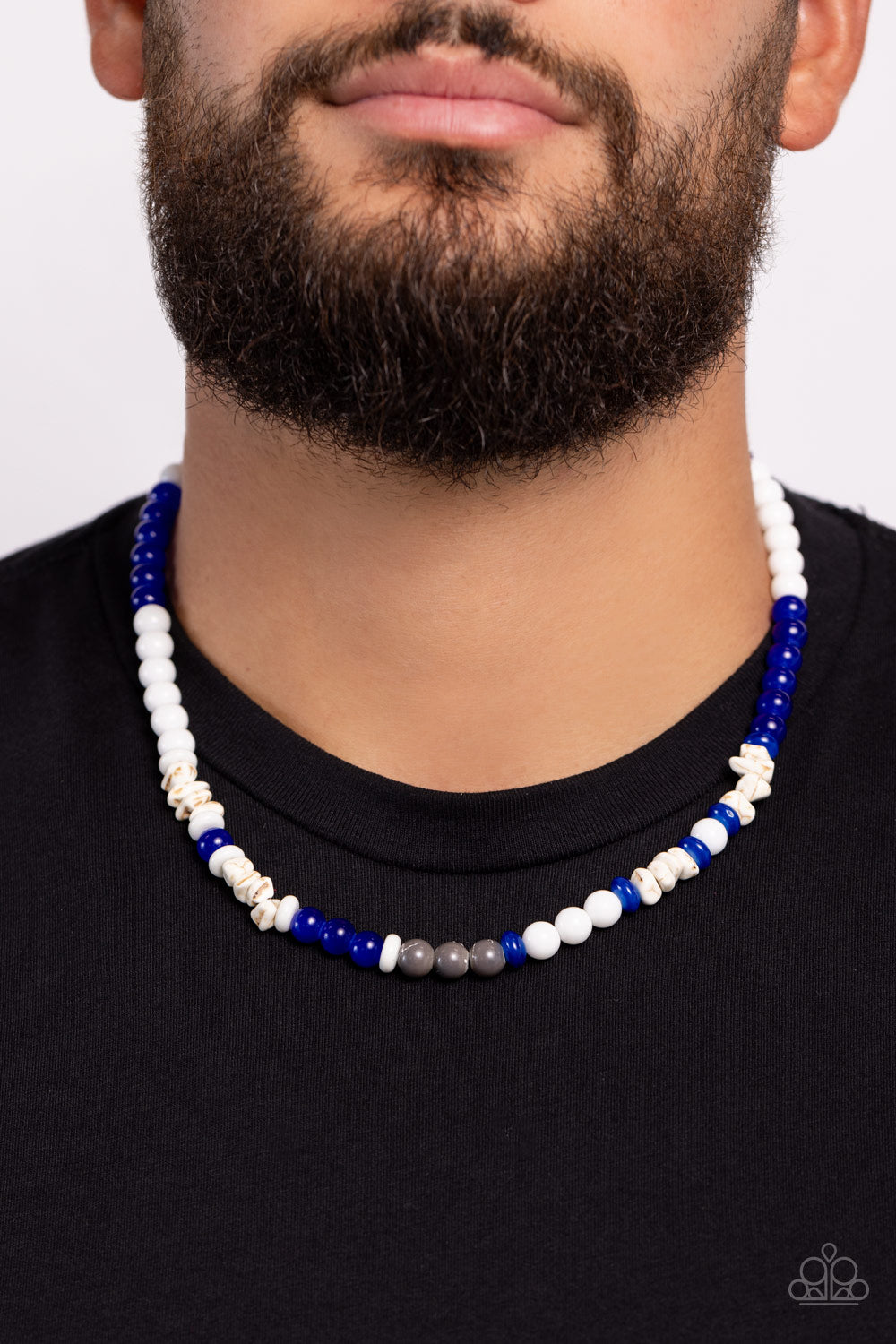 Beaded Bravery - Blue/White Beads/Gray Crackle Beaded Paparazzi Urban Necklace