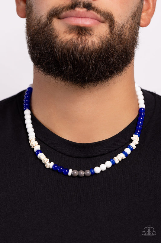 Beaded Bravery - Blue/White Beads/Gray Crackle Beaded Paparazzi Urban Necklace
