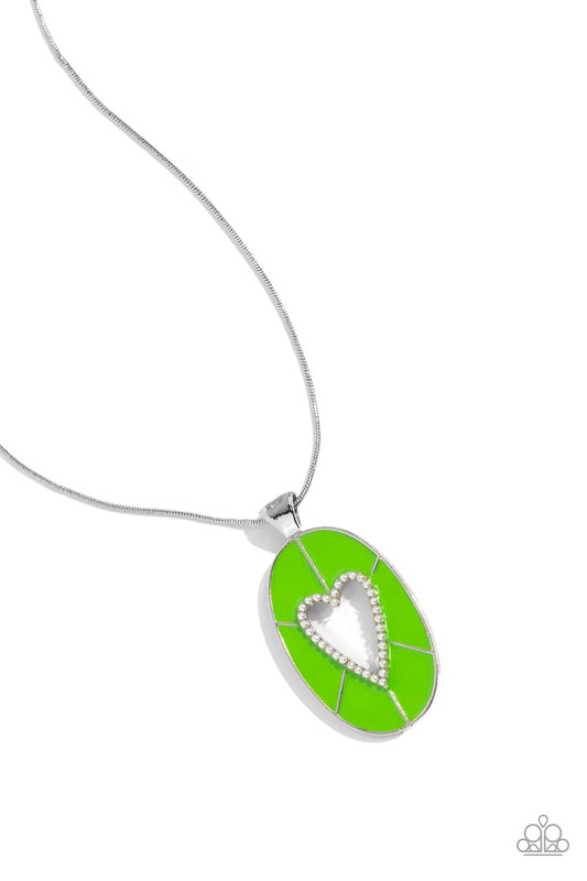 Airy Affection  - Green Oval/Heart Silhouette Pendant Paparazzi Necklace & matching earrings