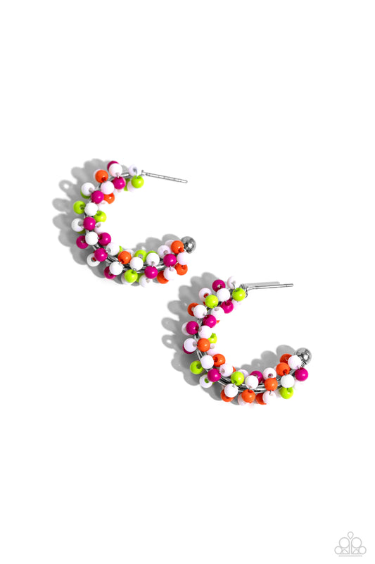 Balloon Backdrop - White, Green, Pink, & Orange Seed Bead Paparazzi hoop Earrings