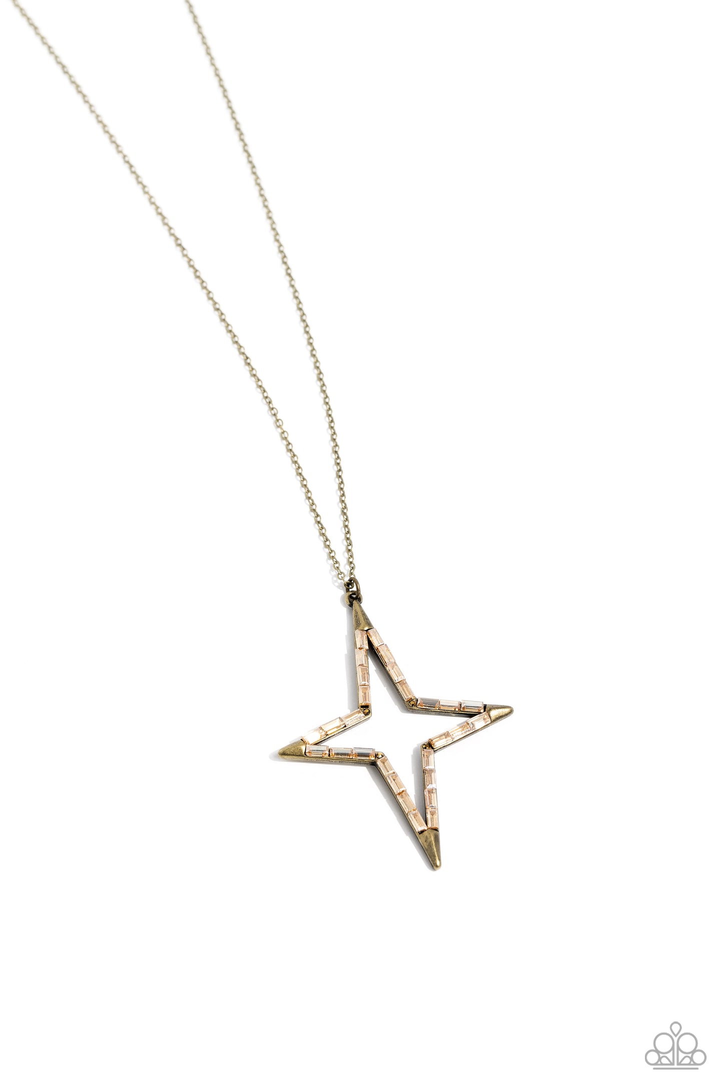 Stellar Showtime - Brass 3-D Star/Aurum Gems Pendant Paparazzi Necklace & matching earrings