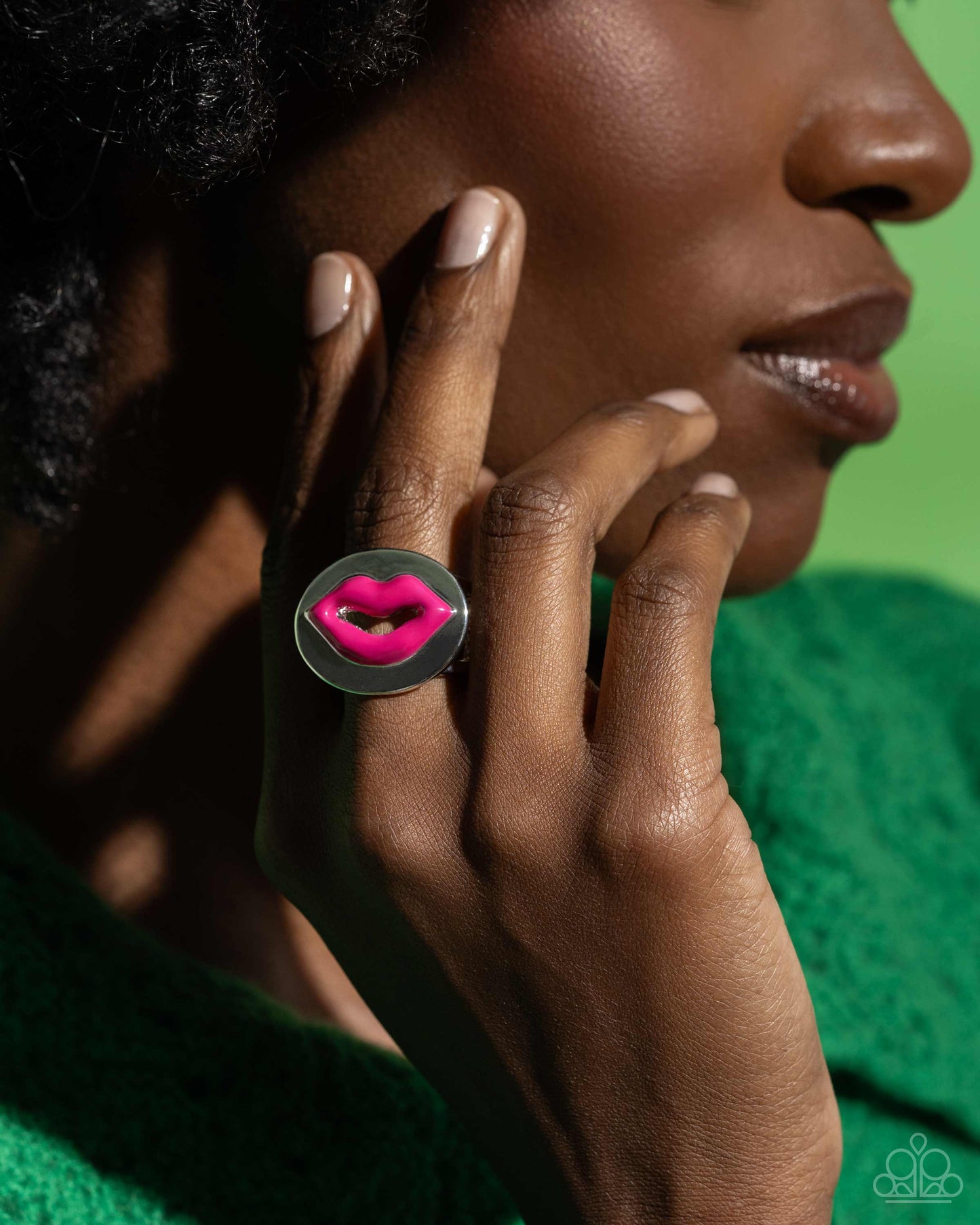 Lip Labor - Pink Lips & Oval Disc Paparazzi Ring