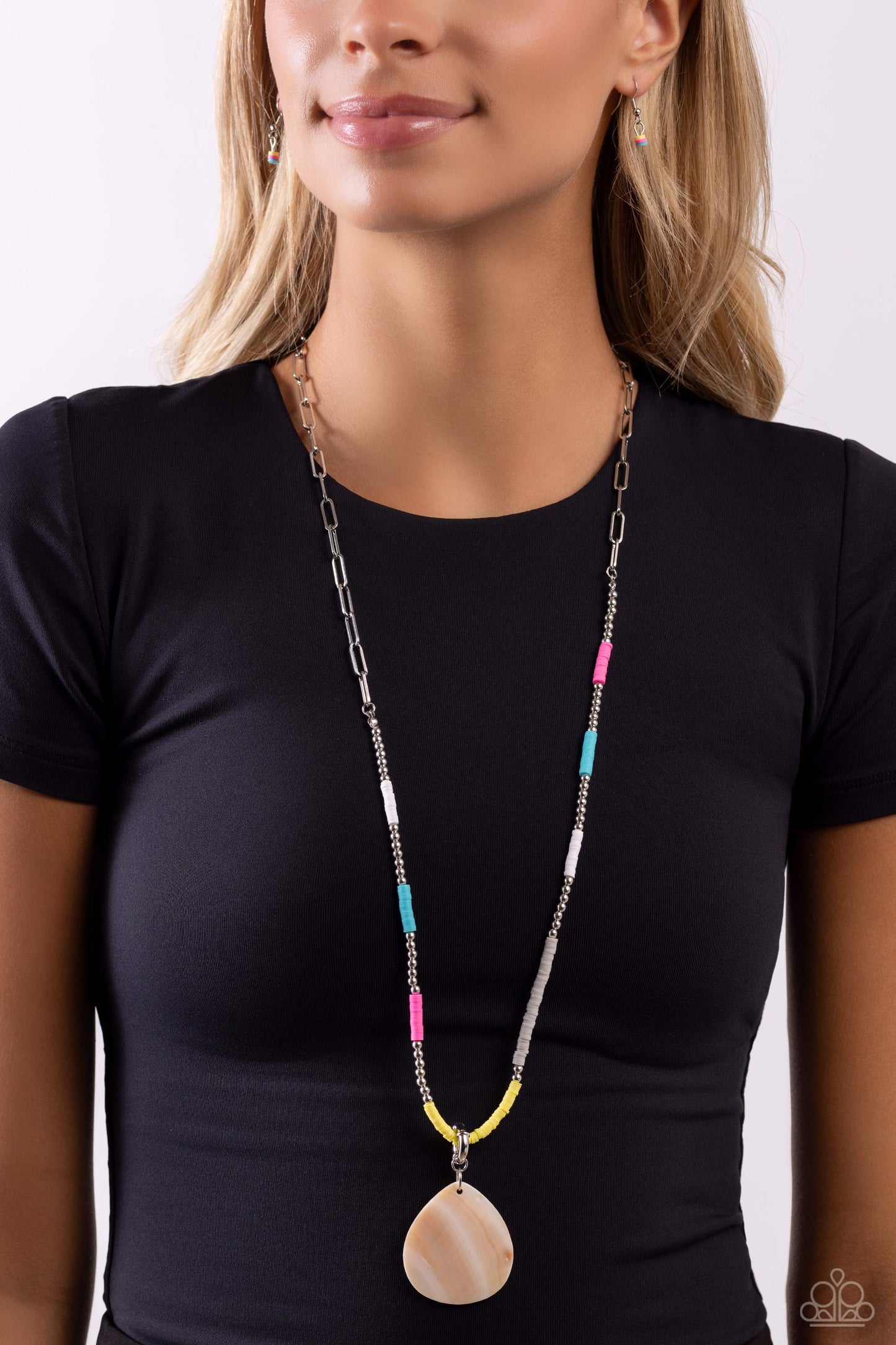 SHELL Me A Story - Multicolored Discs/Teardrop White Shell Paparazzi Necklace & matching earrings