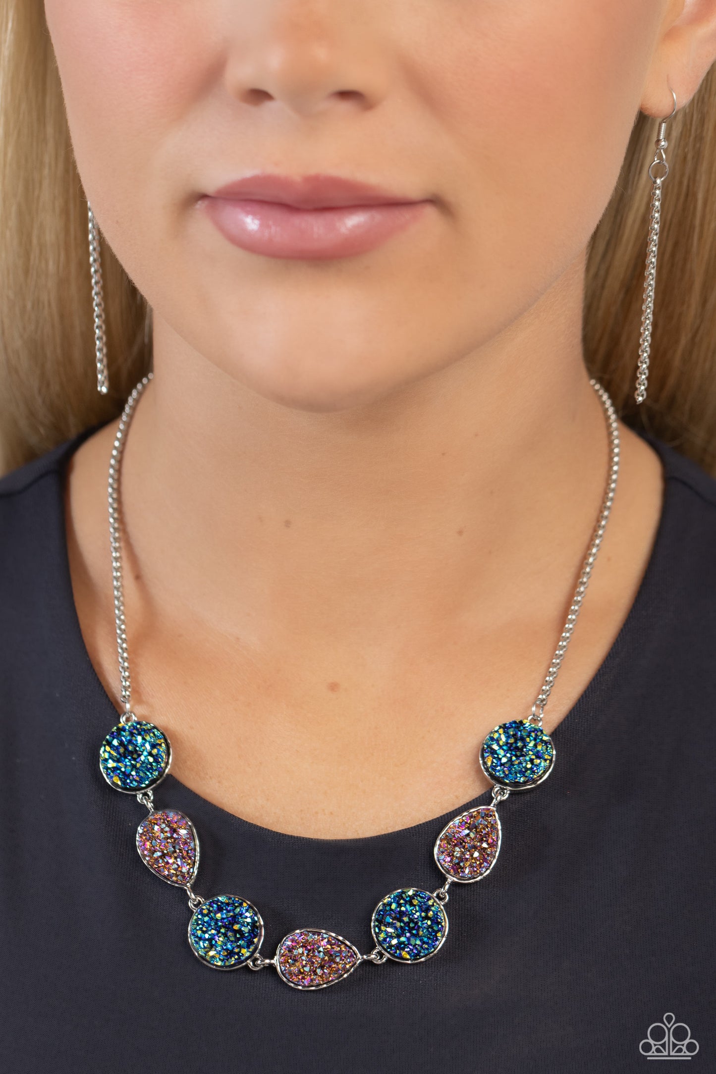 Druzy Demand - Multi Oil Spill/UV Accents Paparazzi Necklace & matching earrings