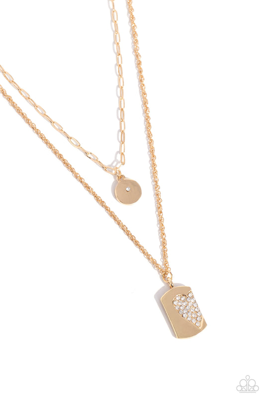 Half of My Heart - Gold Half-Heart Stamped Pendant Paparazzi Necklace & matching earrings