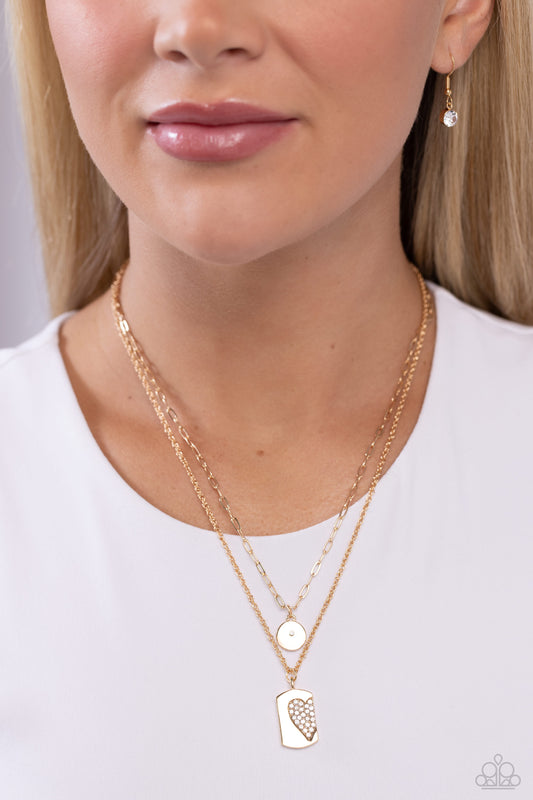 Half of My Heart - Gold Half-Heart Stamped Pendant Paparazzi Necklace & matching earrings