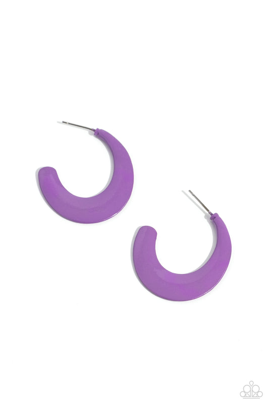 Fun-Loving Feature - Purple Painted Paparazzi Hoop Earrings