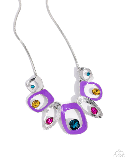 Poetically Painted - Purple/Silver Abstract Frames & Multicolored Gems Paparazzi Necklace