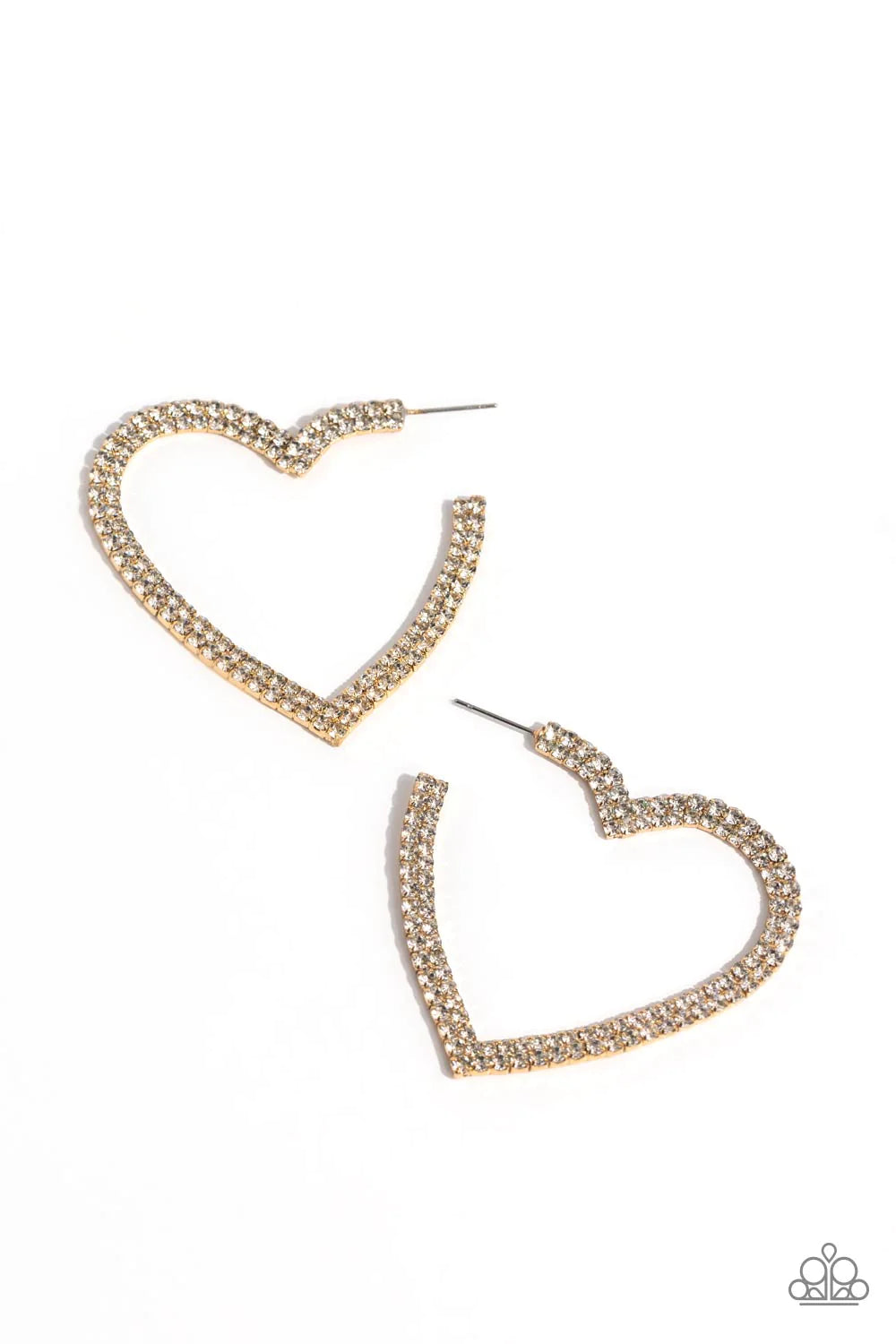 Sweetheart Sequence - Gold Finish/White Rhinestone Heart Hoop Paparazzi Earrings