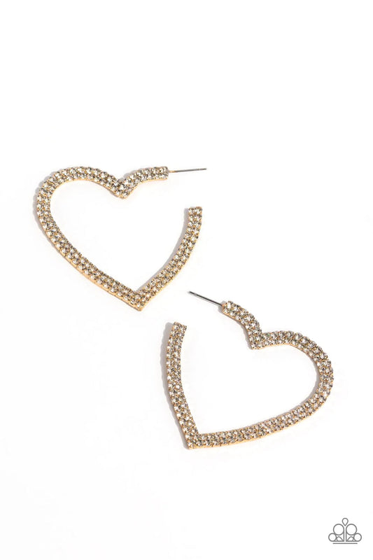 Sweetheart Sequence - Gold Finish/White Rhinestone Heart Hoop Paparazzi Earrings