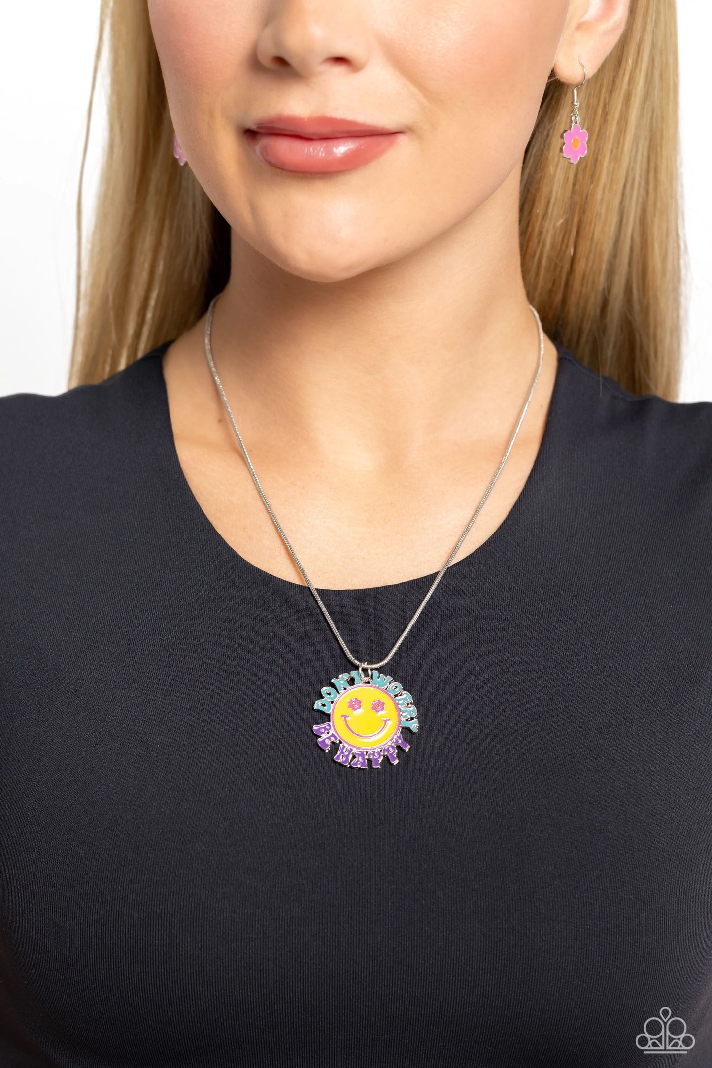 Don't Worry, Stay Happy - Multi Colored "Don't Worry Be Happy'  Pendant Paparazzi Necklace & matching earrings