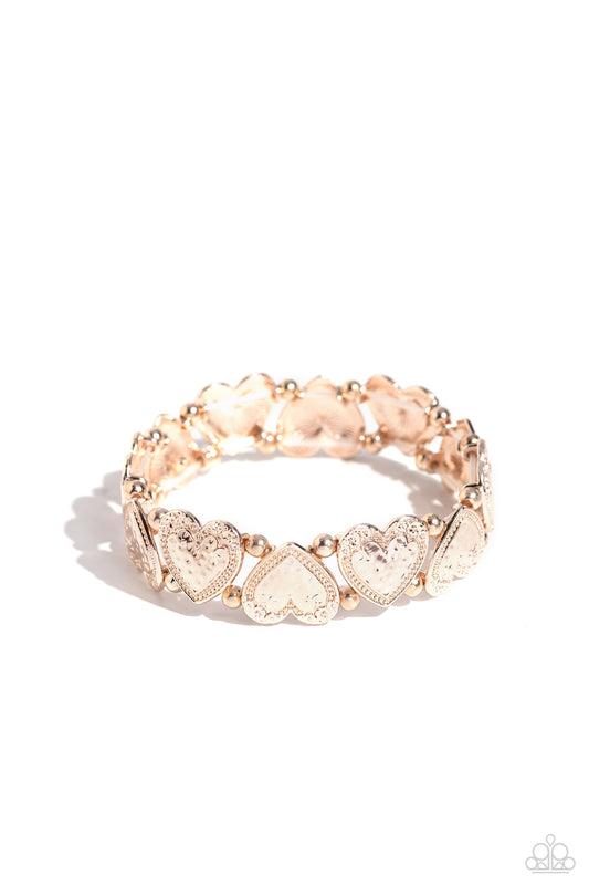 Date Night Deluxe - Rose Gold Hammered Hearts Paparazzi Stretch Bracelet